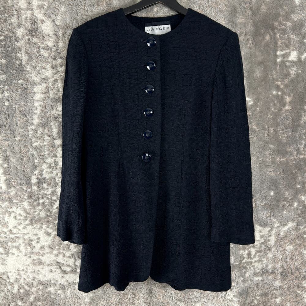 Jaeger Size 4 Casual Button Blazer Jacket Black Long‎ Sleeve Lined